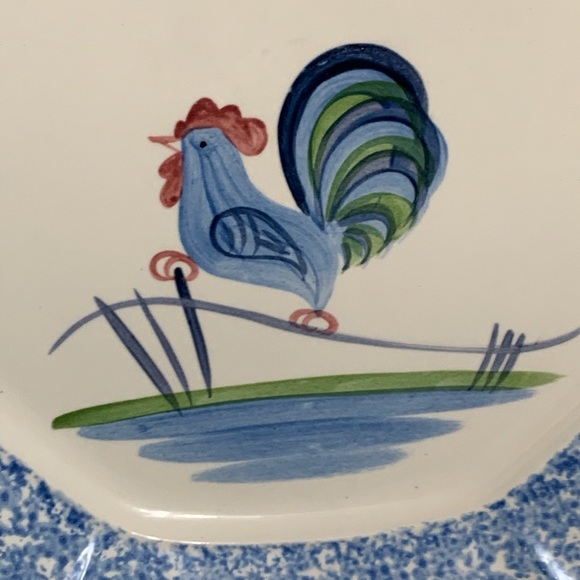 VINTAGE DESIGNCRAFT SPONGEWARE ROOSTER PLATTER #403 MADE IN USA - Picture 2 of 6